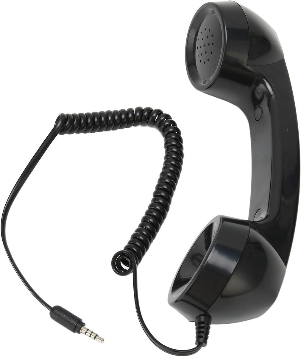 SnelShoppen - Retro Mobiele Telefoon Hoorn met 3.5mm Aansluiting, Vintage Handset voor Mobiele Telefoon, Laptop, Computer, Zwart, Comfortabel Bellen