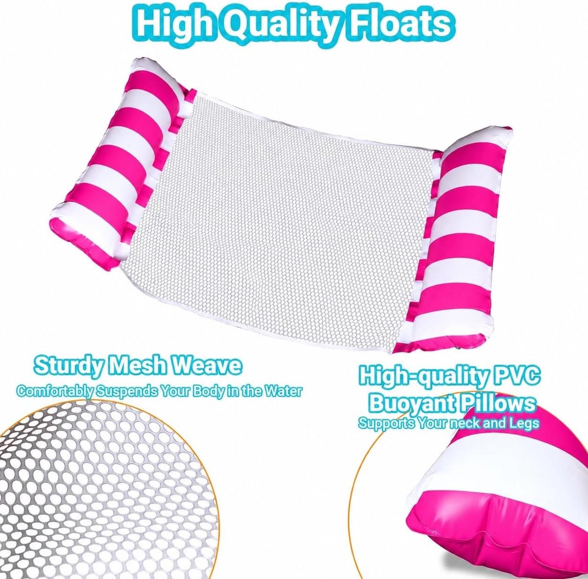 Opblaasbaar matras - Blauw en Roze - 135 x 70 cm - 4-in-1 Zwemhangmat met Handmatige Pomp - Voor Strand en Zwembad