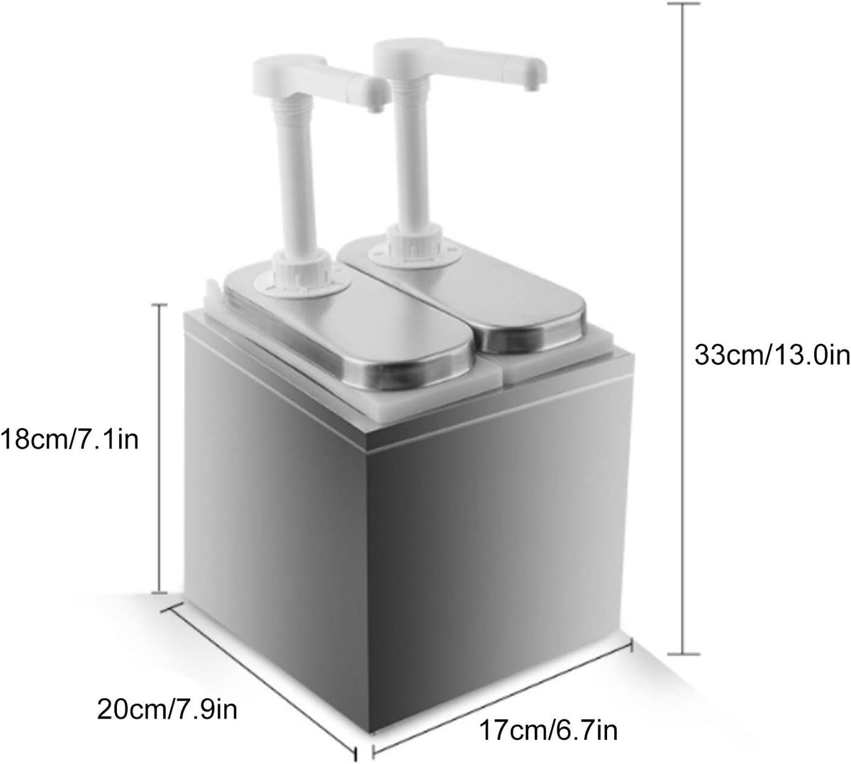 SnelShoppen - Sauce en Condiment Pompstation - Dispenser met RVS Pomp voor Honing, Siropen, Melk, Kookolie - Plastic Fles (Dubbele Cup 1L/Cup)