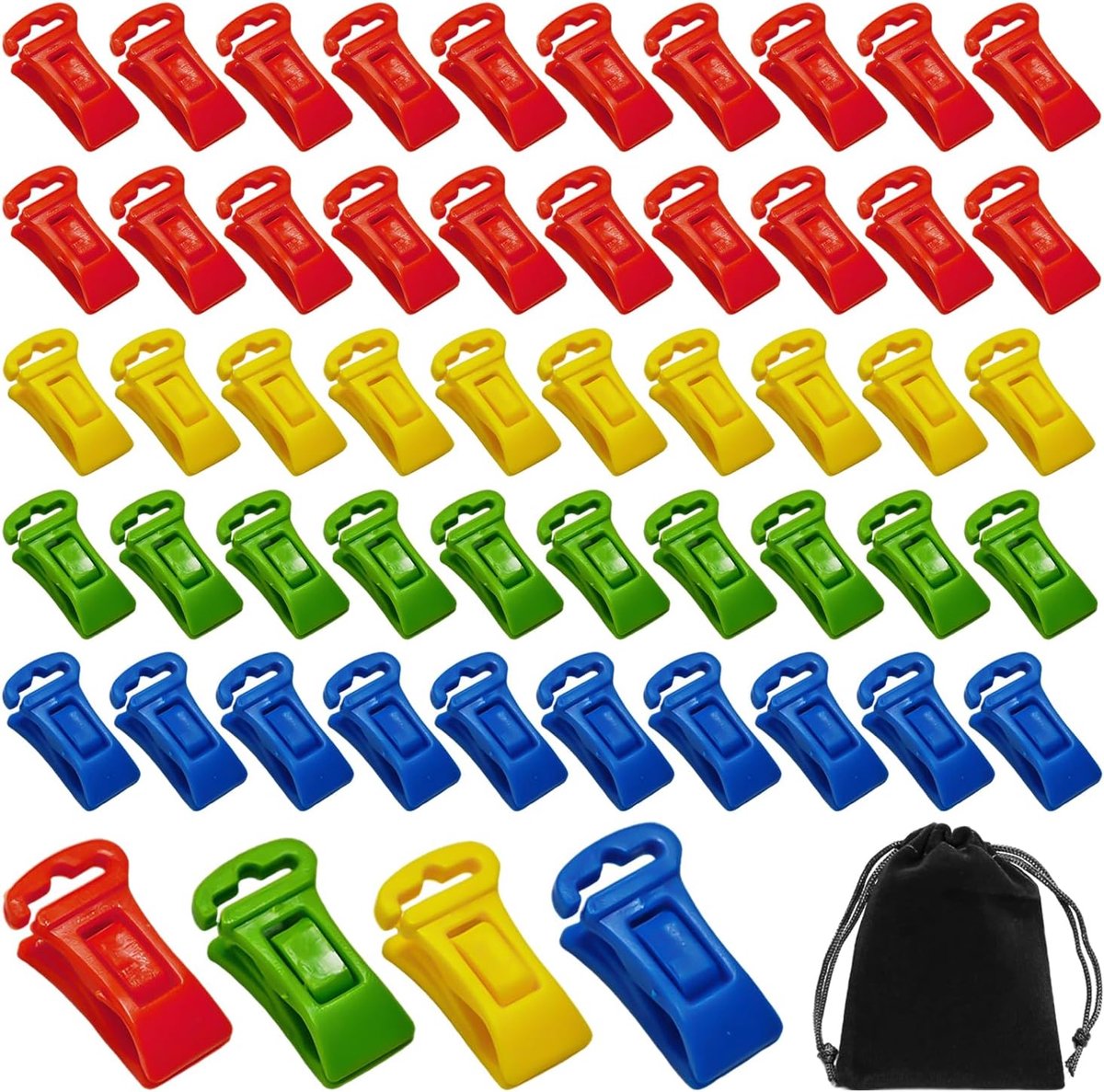 SnelShoppen - 50 Stuks Sokclips met Haakjes, Inclusief 1 Opbergzak - Handige Sokdroogclips voor Ondergoed, Sokken, Stropdassen - Stevige Kunststof, Kl
