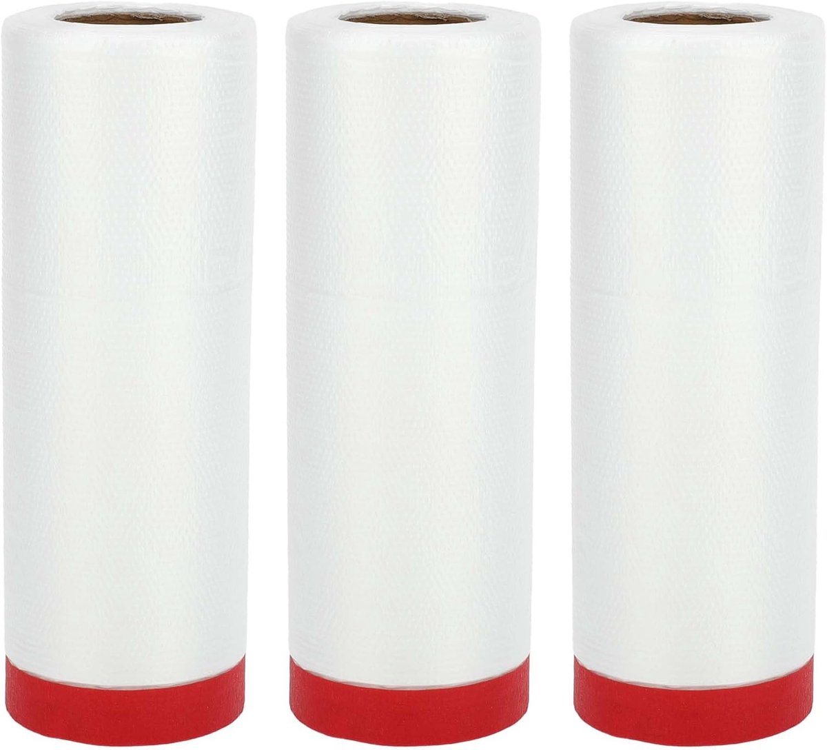 SnelShoppen - Pre-gelijmd afplakfolie met tape 2000 x 110 cm - Wit rode folie PE papier voor wandbekleding, schilderwerk accessoires, professioneel ge