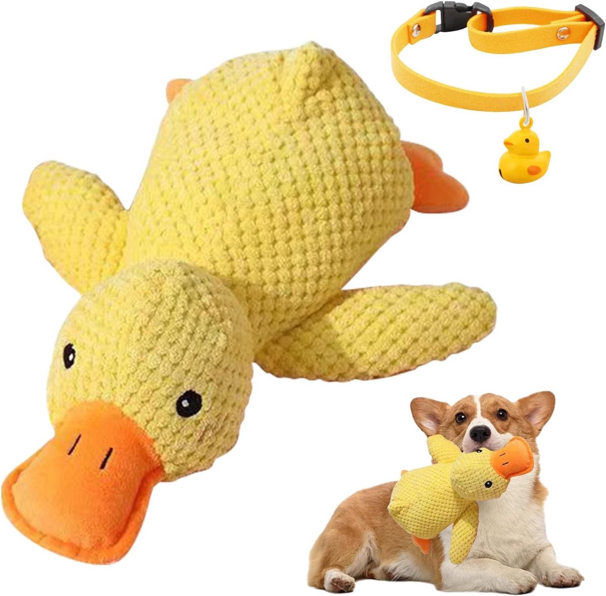 SnelShoppen – Kalmerende Eend voor Honden Pluche Eend Speelgoed met Squeaker Zachte Knuffel voor Puppy Stressverlichting Comfortabel Dier Speelgoed