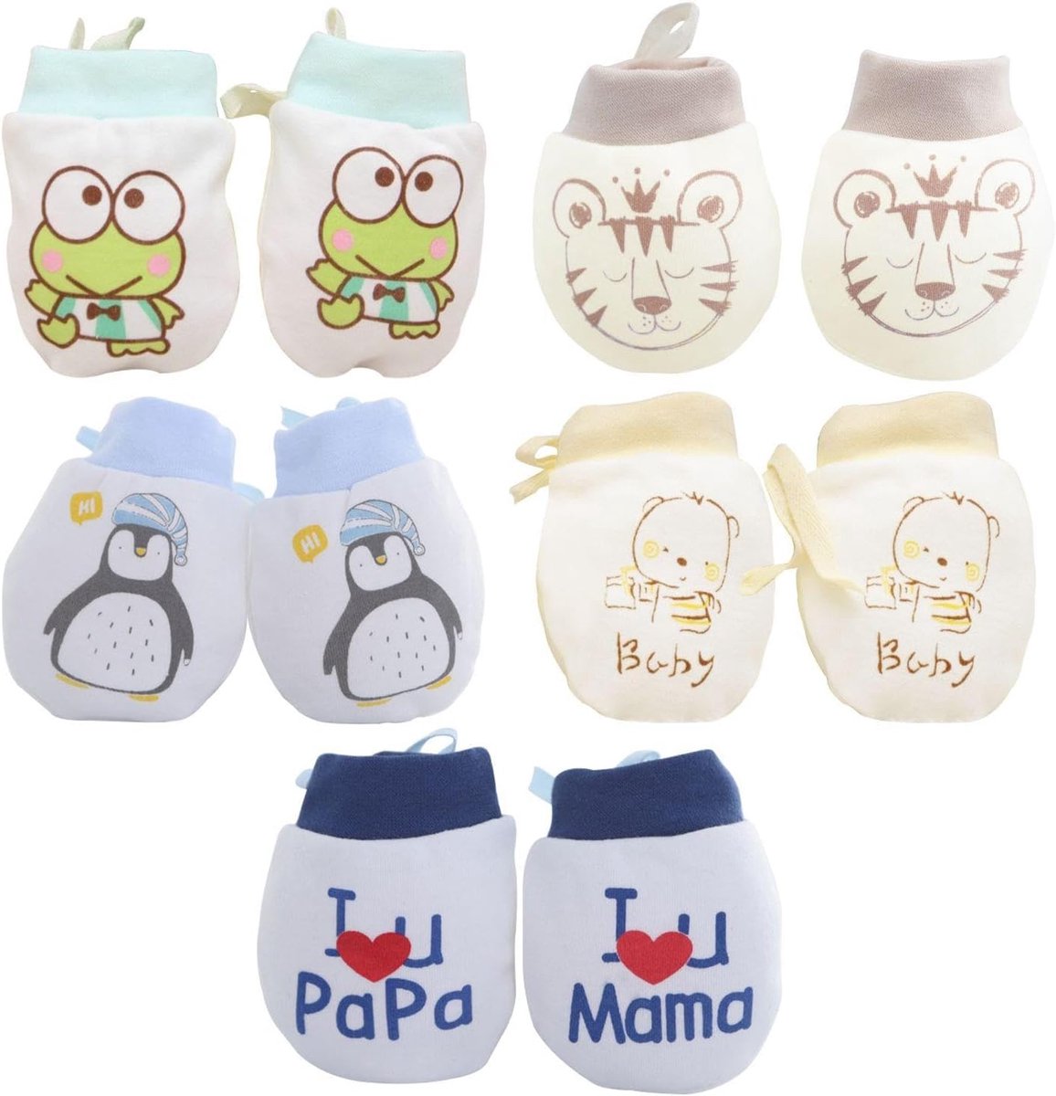 Babyhandschoenen 5 paar - Katoen - Antikras - Bescherming voor gevoelige huid - ShopVlot