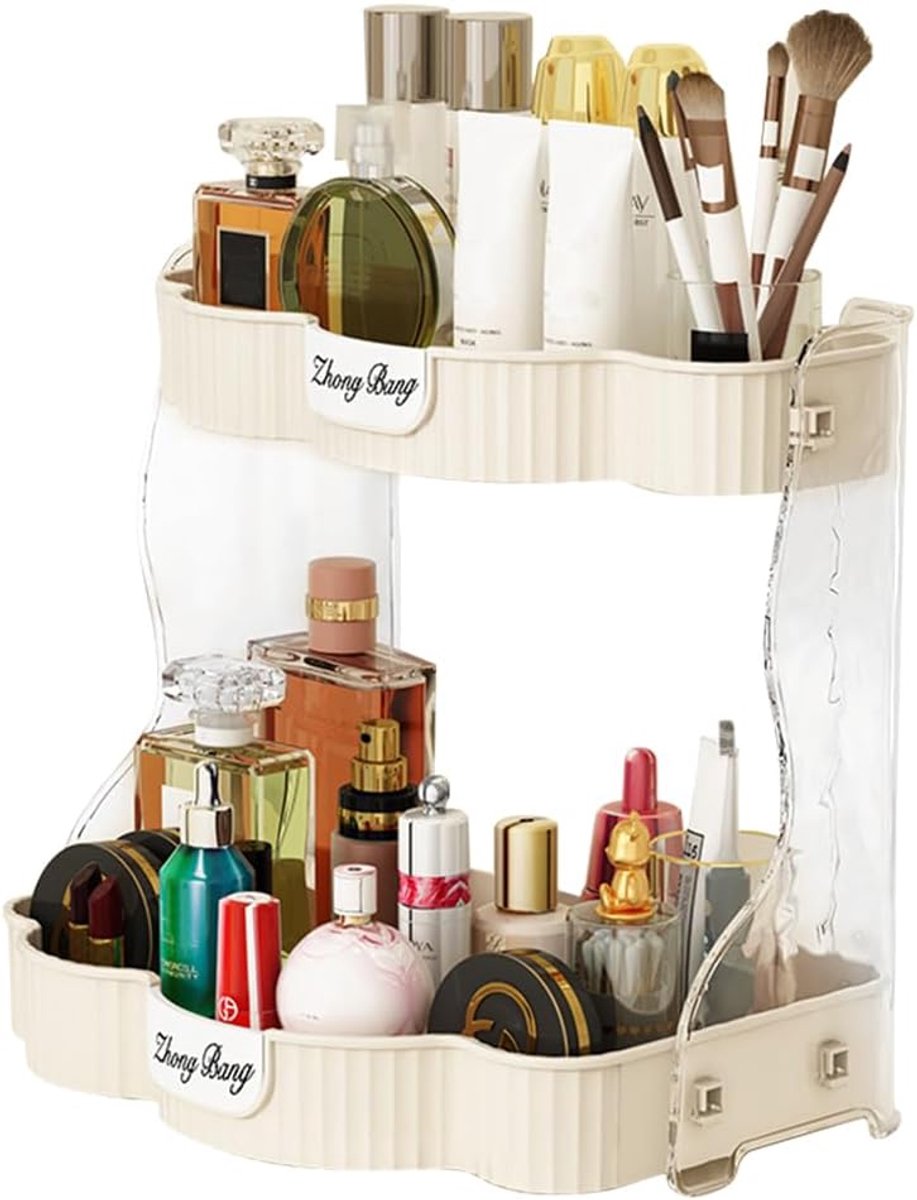 SnelShoppen - Makeup Organiser 2 Laags, Cosmetica Organizer voor Badkamer, Huidverzorging Organizer, Opbergrek voor Make-up Tafel, Duurzaam PET Materi