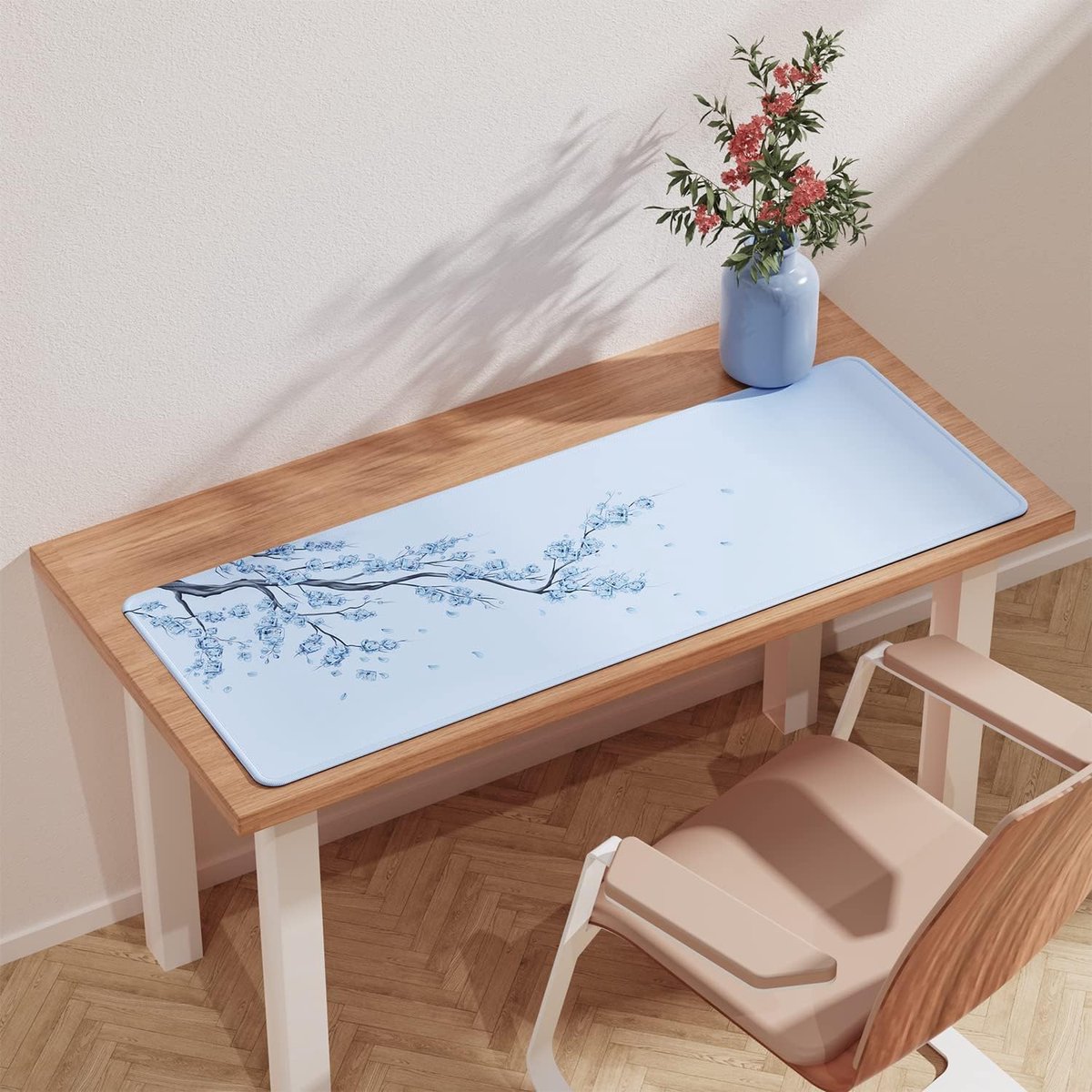 SnelShoppen - Uitgebreide Grote Muismat Japanse Kersenbloesem 800x300x3MM - Stikrand, Antislip Rubber Onderkant, Gaming Muismat XL, Bureau Mat en Schr