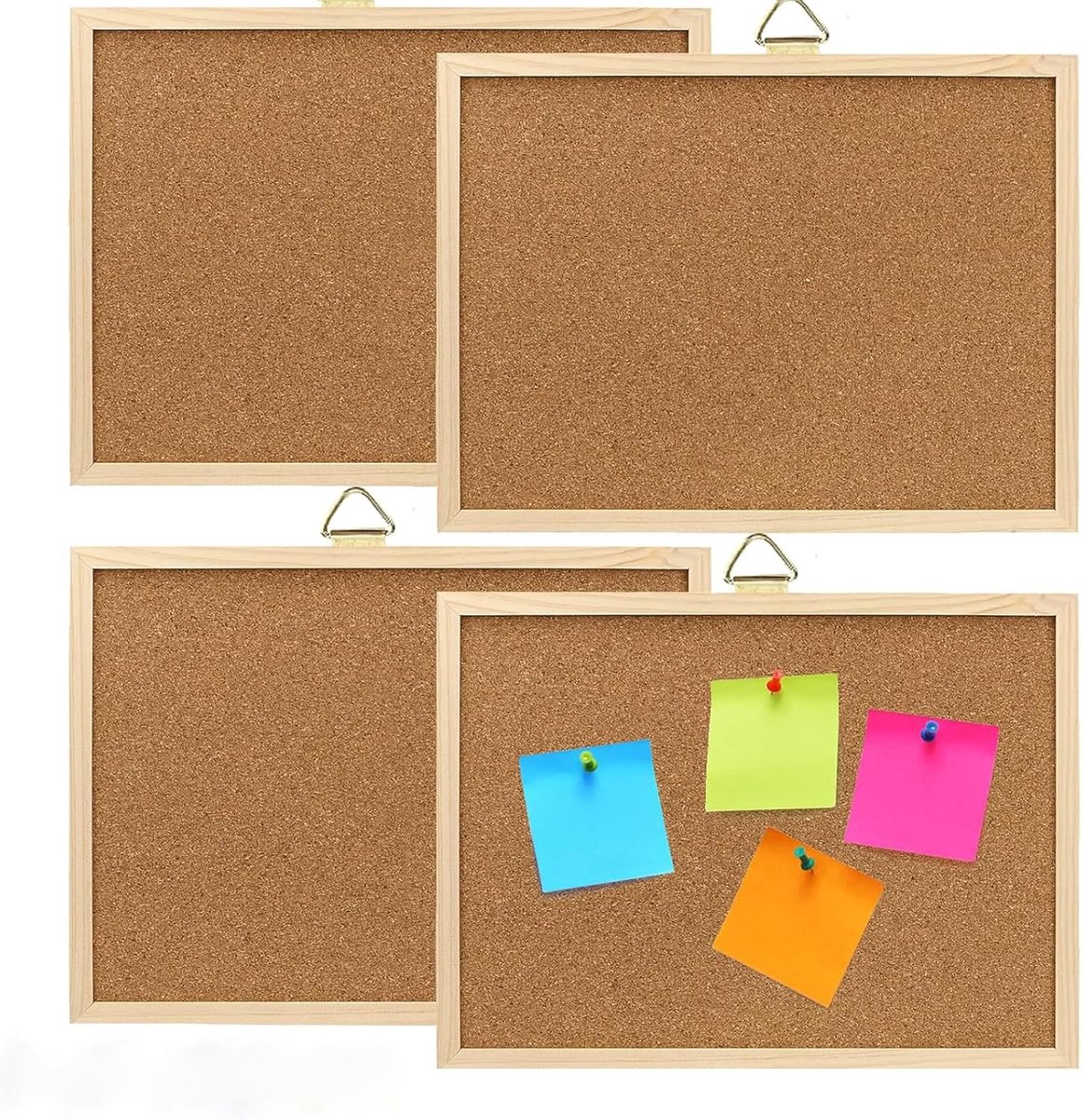 SnelShoppen - 4 Pack Dubbelzijdige Kurkbord 30 x 40cm met Houten Frame, Wandmontage Schroeven en Spelden, Ideaal voor Thuis en Kantoor - 11.8 x 15.8 i