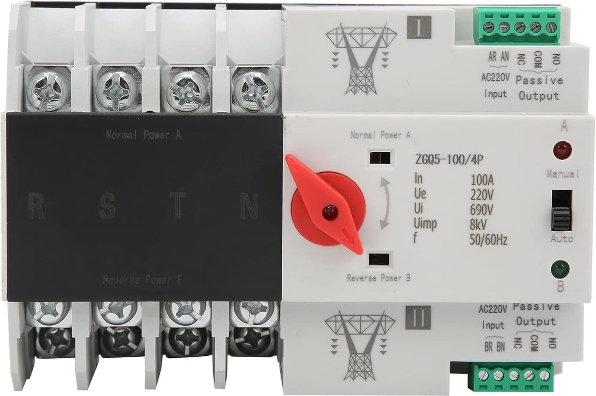 SnelShoppen - AC 4P Dual Power Automatische Omvormer 220V Stroomonderbreker met Signaalindicator voor Thuis en Camping