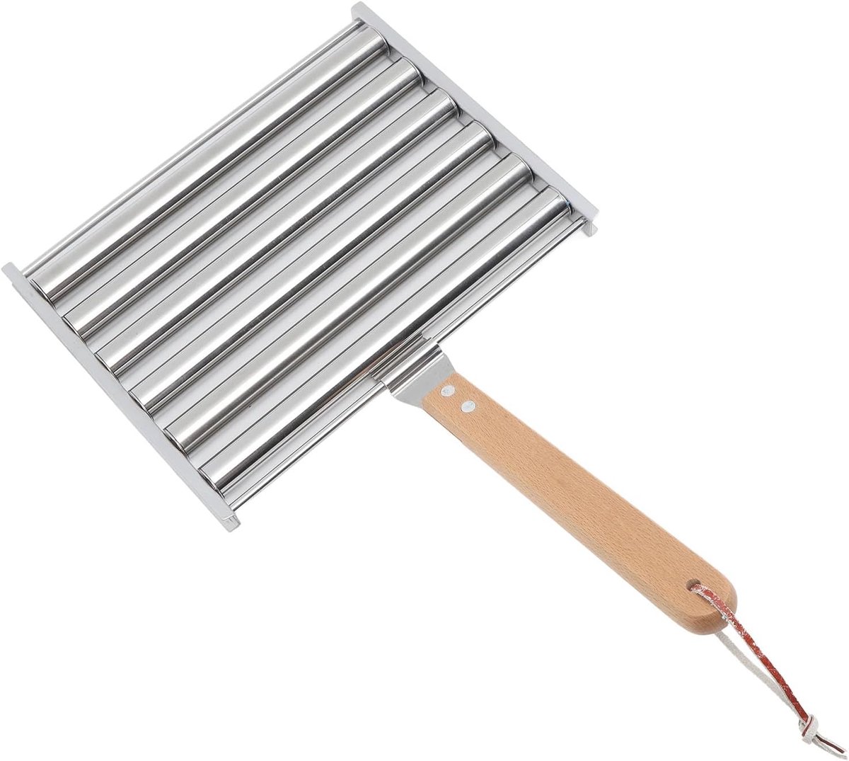SnelShoppen - Hot Dog Roller voor Grill, Afneembare RVS Hotdog Grill Rack Stoomapparaat met Extra Lange Houten Handgreep voor Evenly Gekookte BBQ Hotd