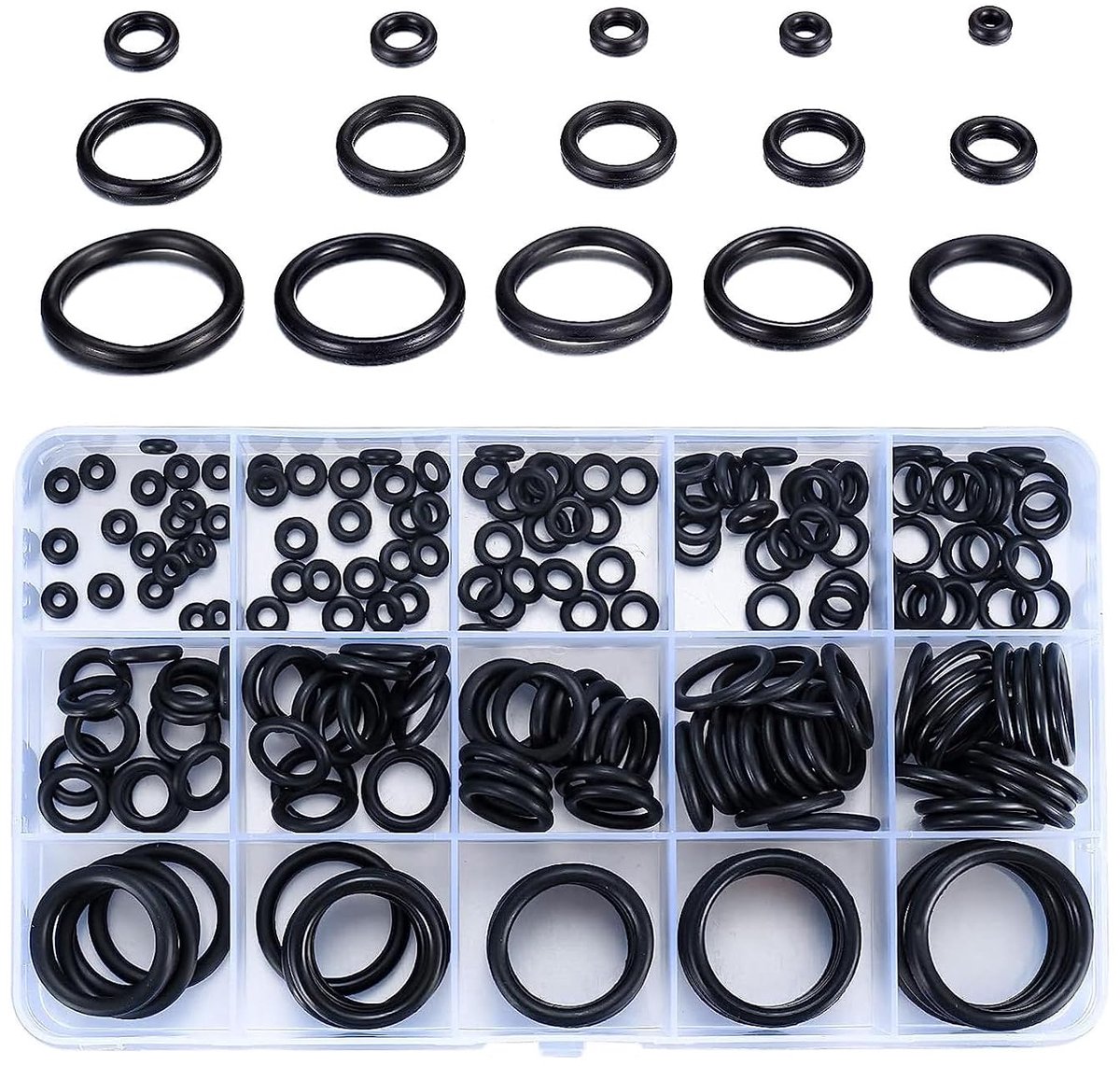 SnelShoppen - 350 Stuks O-Ringen Assortiment Kit - 15 Maten Zwarte Nitril Rubber Sealeringen voor Sanitair en Auto Reparatie - Duurzaam en Weerstandbi
