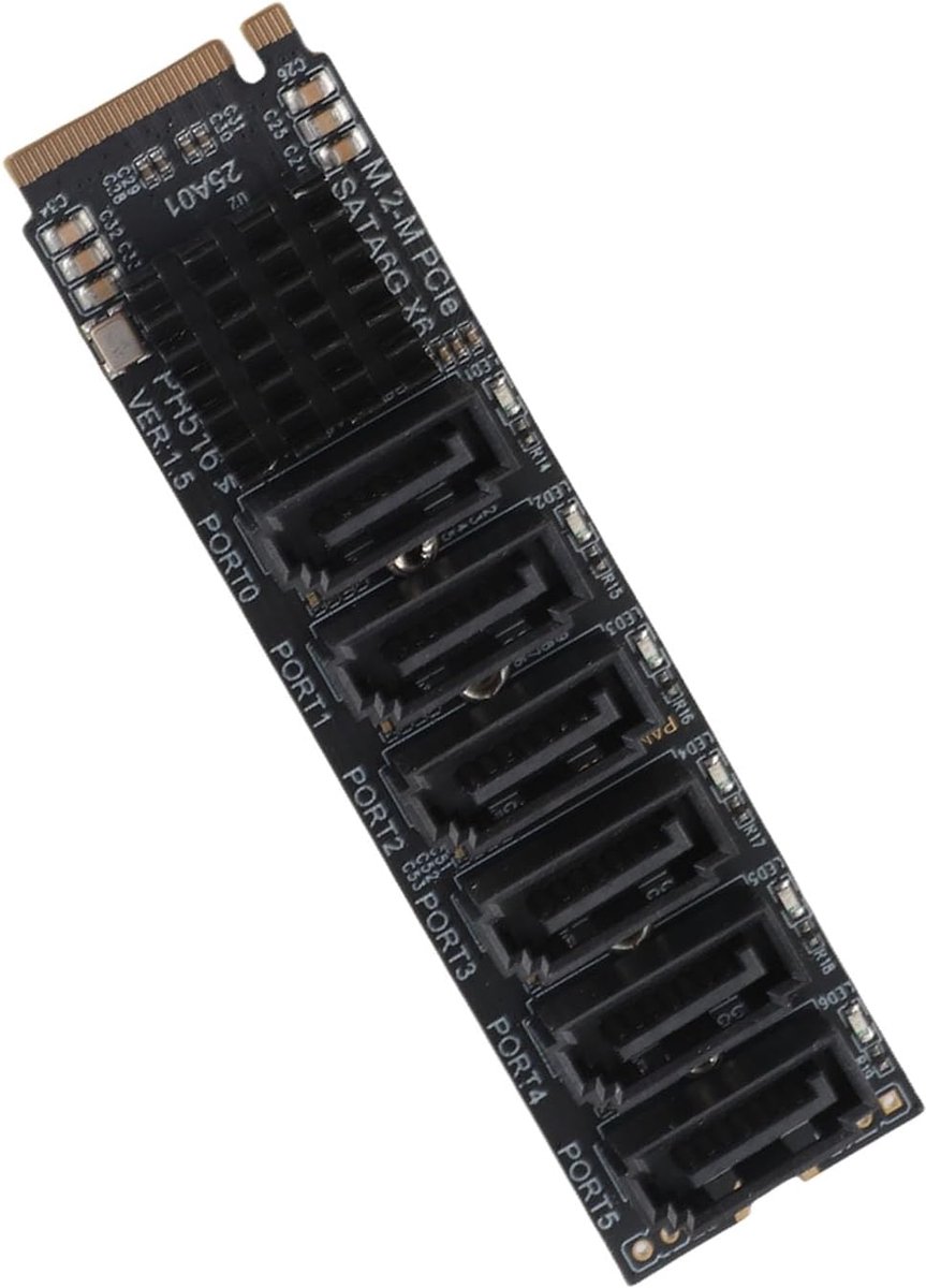 SnelShoppen - M.2 SATA3.0 Adapterkaart Hoog Snelheid ASM1166 PCIe SATA Uitbreiding met Slimme Indicator en Plug and Play Functie