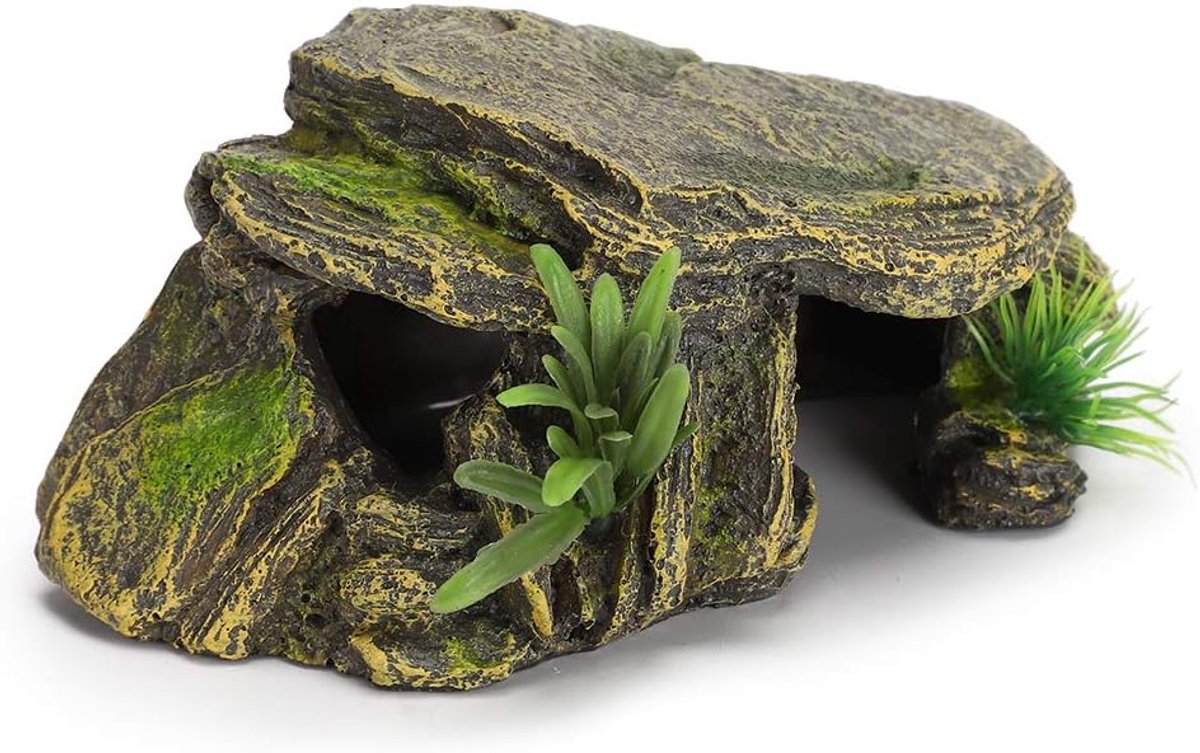 SnelShoppen - Reptiele Schuilplek van Hars, Schildpad Basking Stone Schuilplaats voor Hagedissen, Schildpadden, Amfibieën en Vissen 16 x 9.5 x 6.5 cm