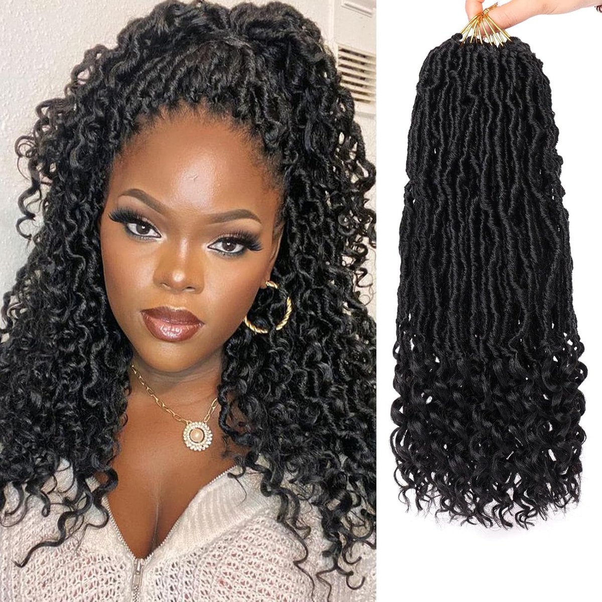 SnelShoppen - 14 Inch Faux Locs Crochet Haar met Krullende Einden, Natuurlijke Golf, Goddess Locs Synthetisch Haar Extensions voor Vlechten, Natuurlij