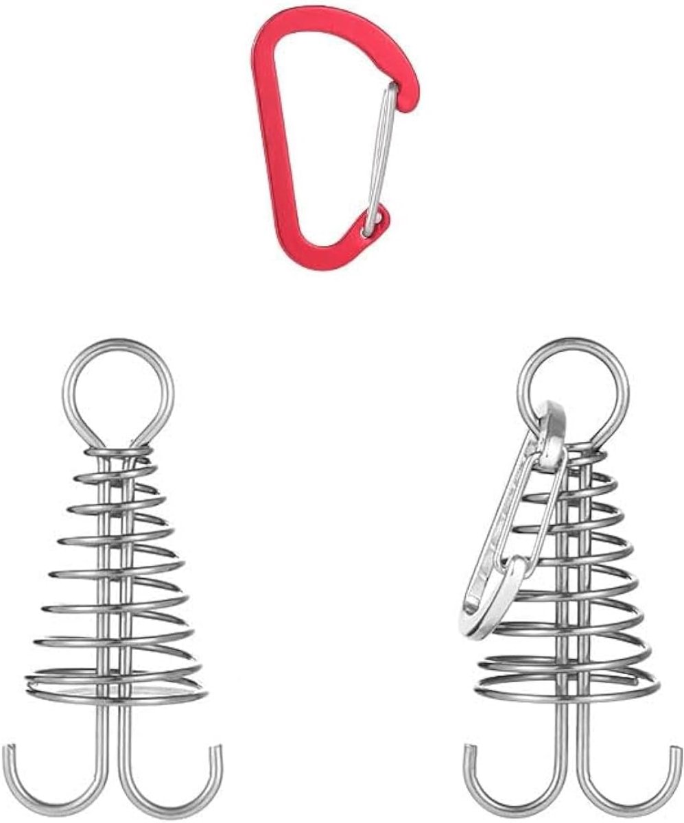 SnelShoppen - Tent Haringen 4 Stuks - Tent Spiraal Haken met D Ring Karabijnhaak voor Buiten Camping en Wandelen - Aluminium Legering Weerbestendig