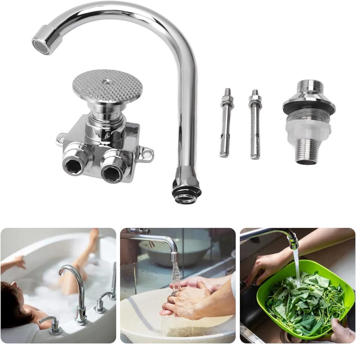 SnelShoppen - Voetbediende Kraan Touchless Vloermontage Warm Koud Water Mengkraan voor Keuken, Laboratorium Handwasapparaat, Publieke Plaatsen