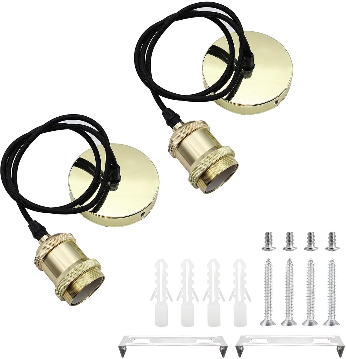 SnelShoppen - Pack van 2 E27 Retro Vintage Lampen met Hoogte Verstelbare 100 cm Textiel Kabel voor Hanglampen en Wandverlichting - Ideaal voor Feesten
