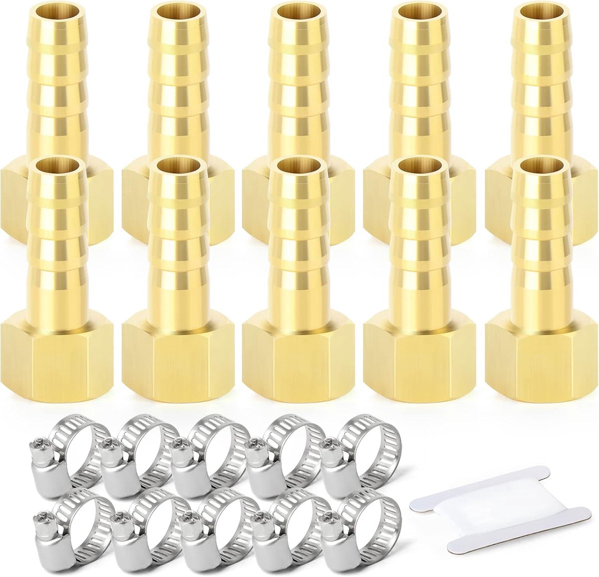 SnelShoppen - 10 stuks 10mm OD Barb naar 3/8" vrouwelijke BSP connectoren, messing slangconnector compressiefittingen, duurzaam, voor tuin, keuken en