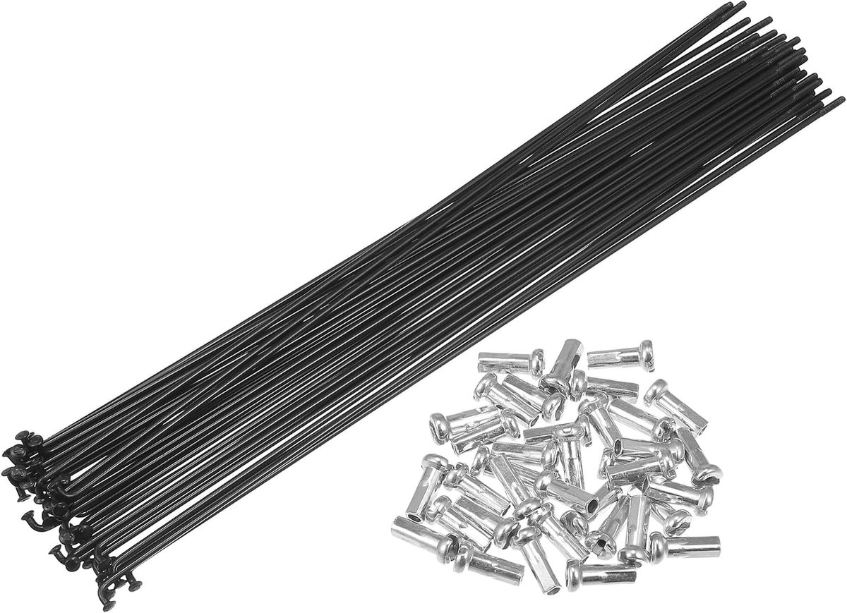 SnelShoppen - Fietspaken set 36 stuks 14G 242mm van carbon staal met doppen zwart voor motorfietsen
