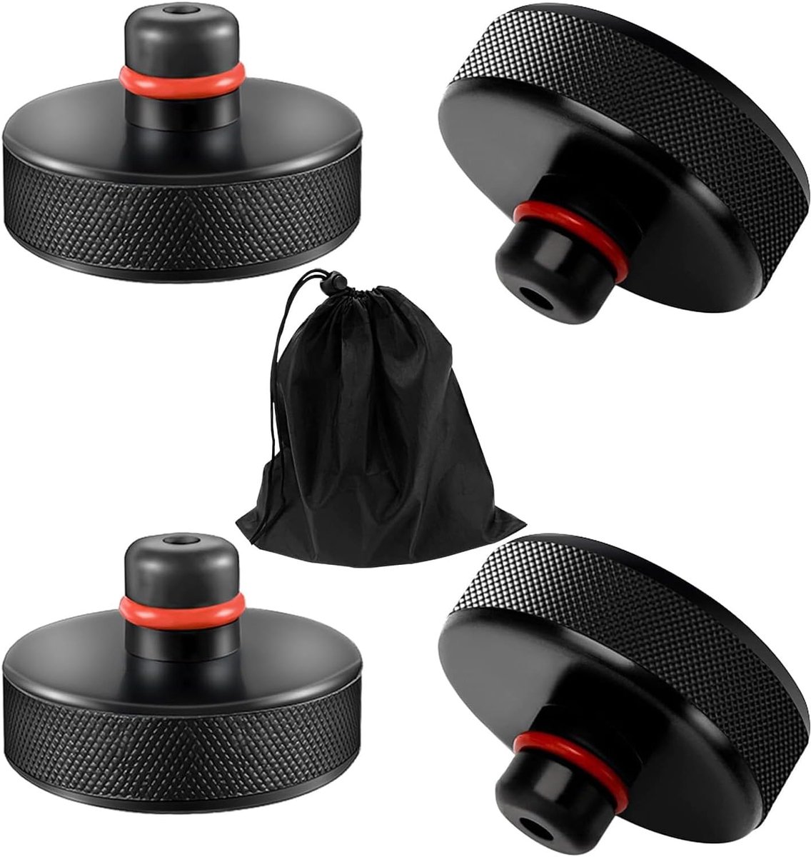 SnelShoppen - 4 Rubber Pads voor Autokrik - Antislip, Duurzaam Materiaal, Universele Geschiktheid, Ideaal voor Onderhoud en Reparaties, Zwart