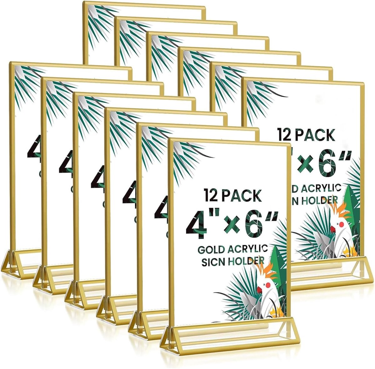 SnelShoppen - 12 Stuks Helder Acryl Tafelnummers Houder, 4 x 6 Inch Dubbelzijdige Tafelnummerstandaard met Verticale Stand voor Kantoor, School, Thuis