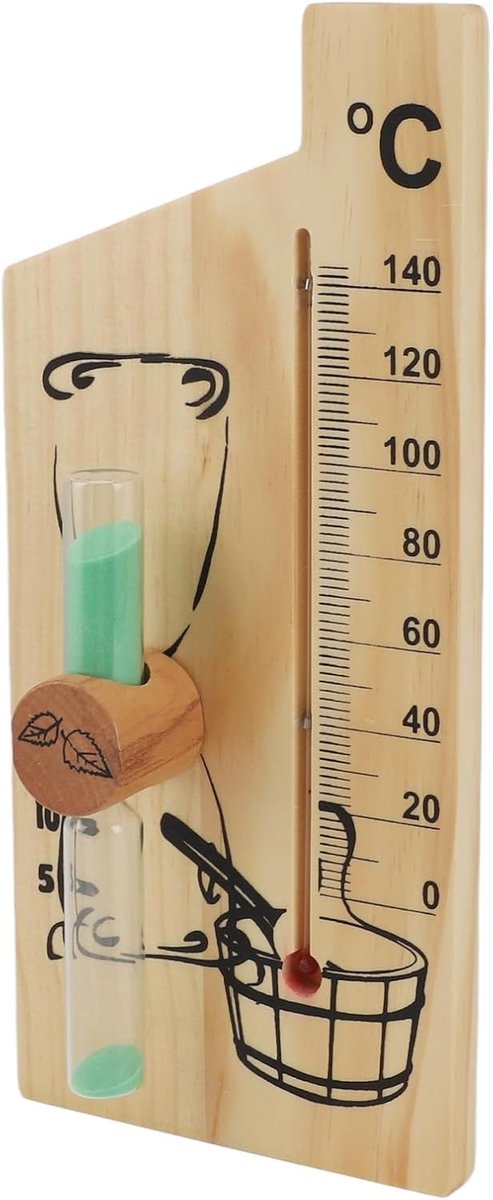 SnelShoppen - Sand Timer Sauna Thermometer Hourglass 15 Minuten Zandloper Goud Hout 0 tot 140°C Temperatuurmeter Wandmontage Sauna Accessoire