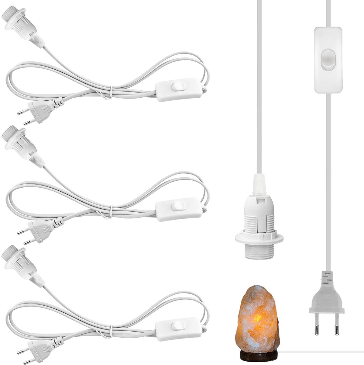 SnelShoppen - E14 Lampenvoet met Schakelaar en EU Stekker, Set van 4, 3.5 m Kabel, Schroefschakelaar, Voor Keuken, Kantoor, Woonkamer, Kinderkamer (Wi