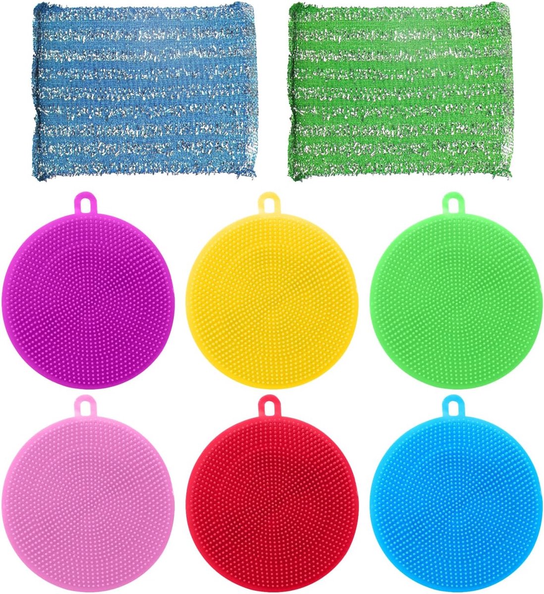 Siliconen theedoeken set - 6 kleuren - 2 sponsdoeken - ideaal voor keuken en afwas - ShopVlot