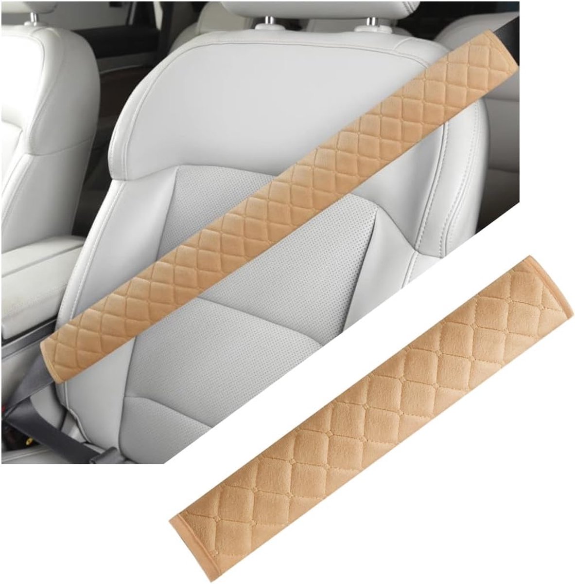 SnelShoppen - Universele Zitting Gordel Pad - Comfortabele Autogordel Kussen voor Volwassenen - Beige - Vermindert Druk en Wrijving - Ideaal voor Auto