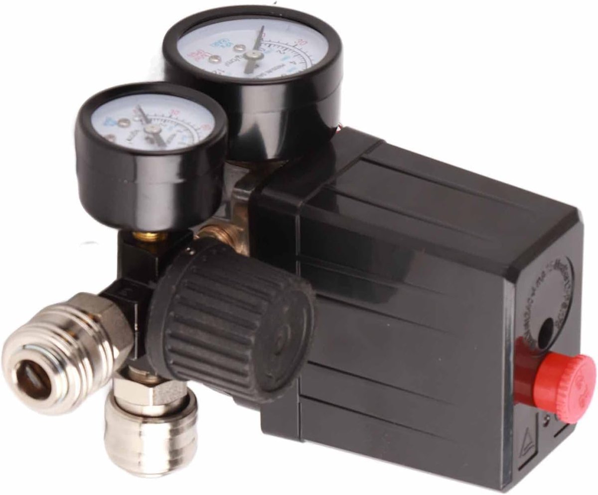 SnelShoppen - Luchtdrukcompressor Drukschakelaar Controle, 1/4in 90‑120PSI 220V Manifold Regulator Met Drukmeters voor Compressor Pomp Controle