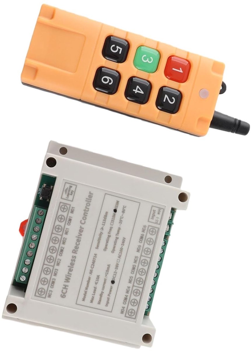 SnelShoppen - Draadloze Afstandsbediening Schakelaar, DC12-36V 10A Relay, 6CH 433Mhz RF Zender en Ontvanger, 500-2000M Bereik voor Elektrische Deuren