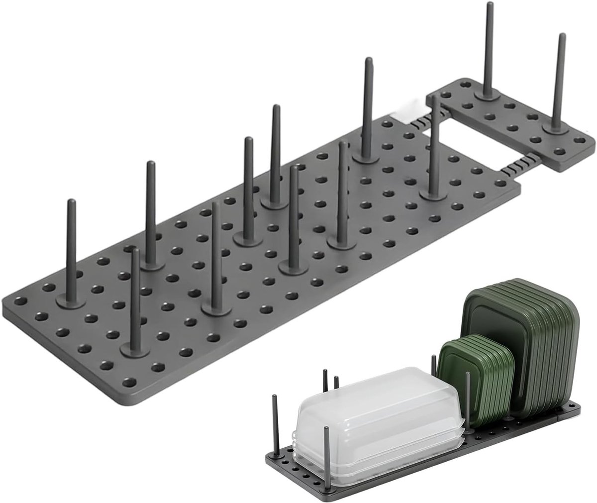 Verstelbare Plate Holder Stand met 12 Steunen voor Keukenorganisator van Borden, Schalen en Potdeksels in Donkergrijs