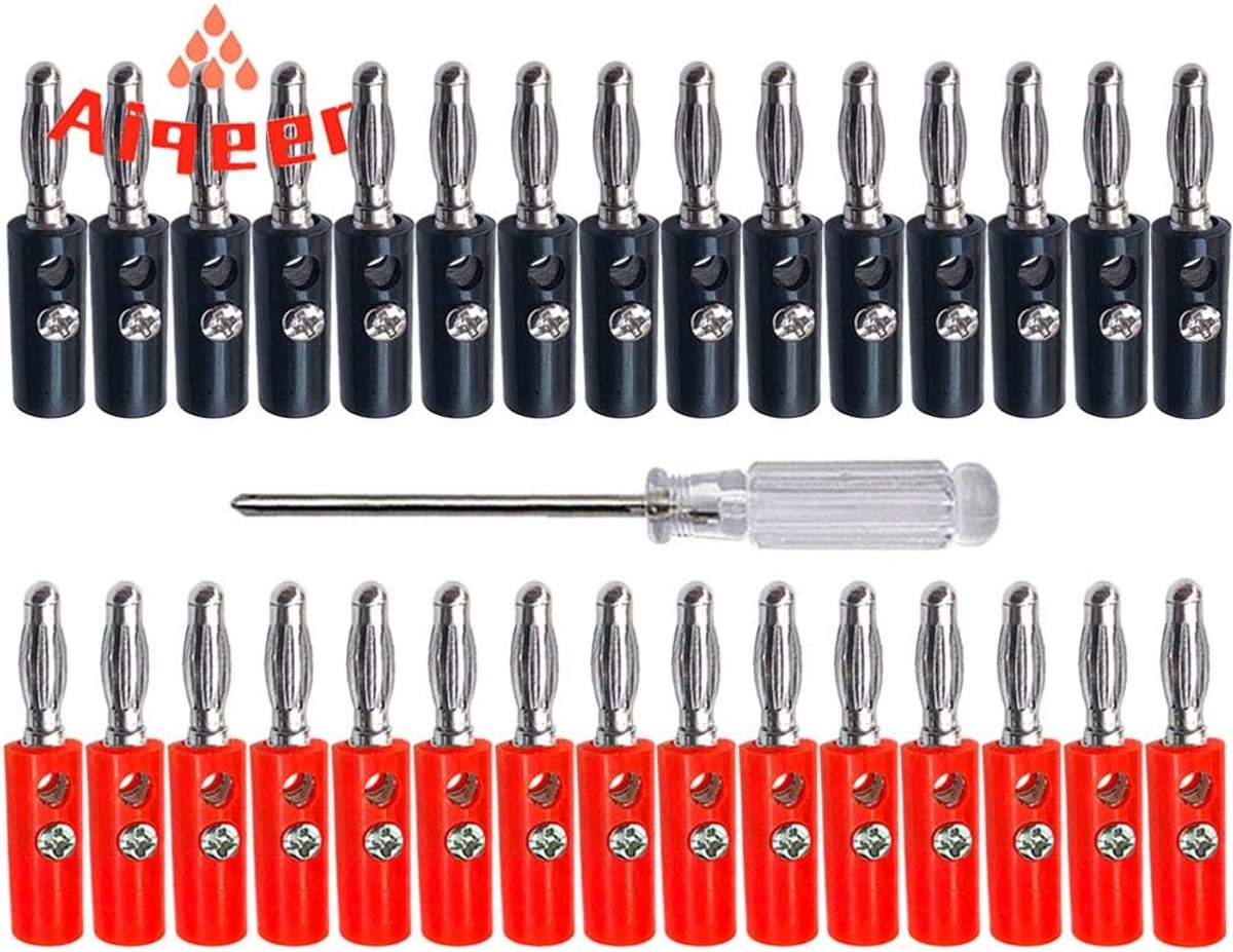 SnelShoppen - 30 Stuks 4mm Banana Plug - Vernikkelde Banana Connector Adapter - Solderless Voor Speaker en Audio/Video Ontvanger - Rood en Zwart