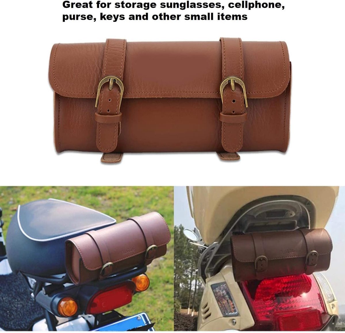 SnelShoppen - Fietstas leer met 2 riemen en sluiting - Retro stijl leren fietstas voor aan het stuur - Waterdichte fietstas voor zonnebril, telefoon,