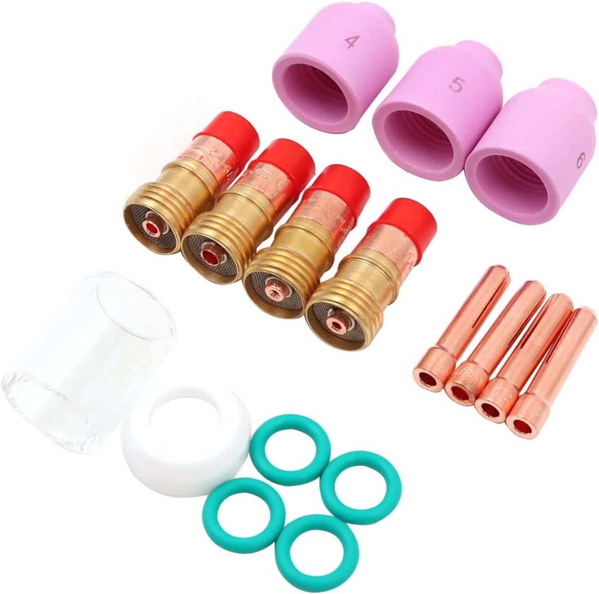 SnelShoppen - 17-delige TIG lasaccessoires kit Gaslens Pyrex kop Aluminium Oxide Mondstukken voor WP 17 18 26 TIG Lasapparaat