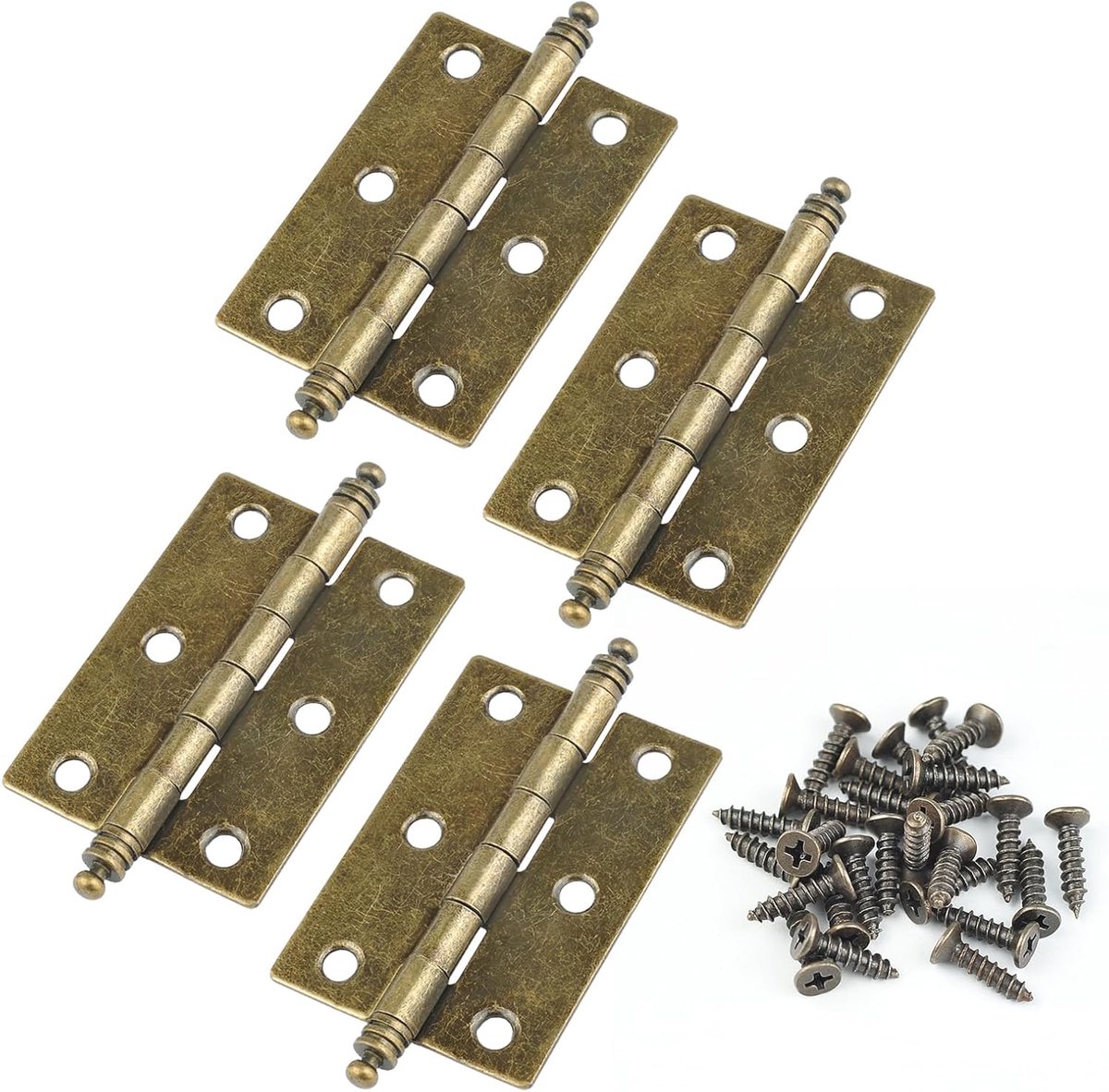 SnelShoppen - 4 Stuks Antieke Deur Scharnieren 63mm x 43mm Bruine Kast Scharnieren met Bal Eindes voor Meubel, Retro Houten Doos, Sieraden Doos