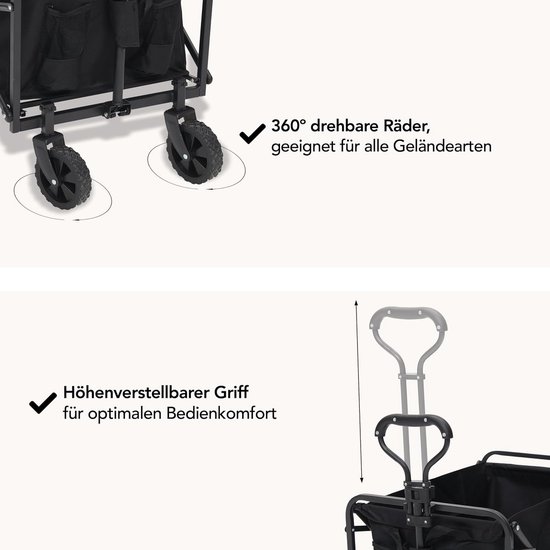 Bolderkar Opvouwbaar - Transportkar Tuin - Boodschappen Vervoeren - 100KG Draagkracht - 90 x 50 x 75 CM - Zwart van Bolderkar Opvouwbaar — afbeelding 5