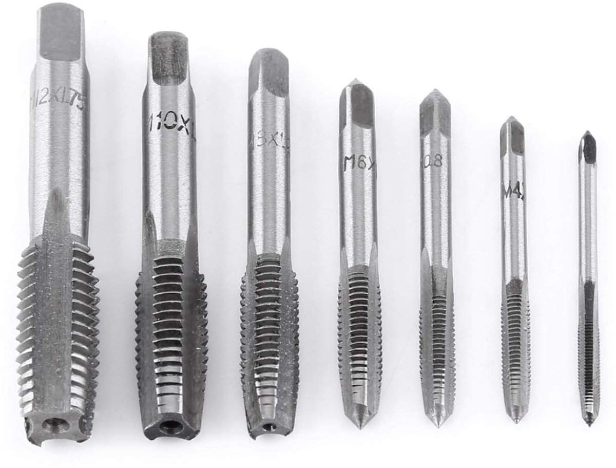 SnelShoppen - 7-delige Taps Set voor Schroefdraad - Hoogwaardige Stalen Taps M3 t/m M12 - Voor Hout, Kunststof, Aluminium - Tappen en Draad Snijden