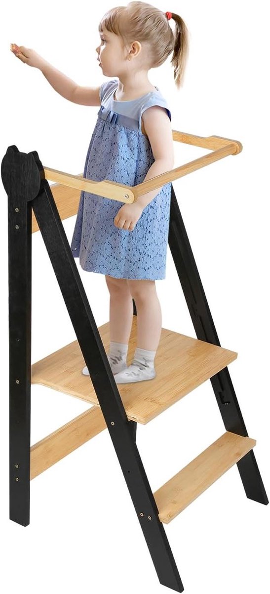 Observatietoren Kinderen - Leertoren Opvouwbaar - Zelfstandig Leren - In Hoogte Verstelbaar - 88 cm Hoog - Zwart
