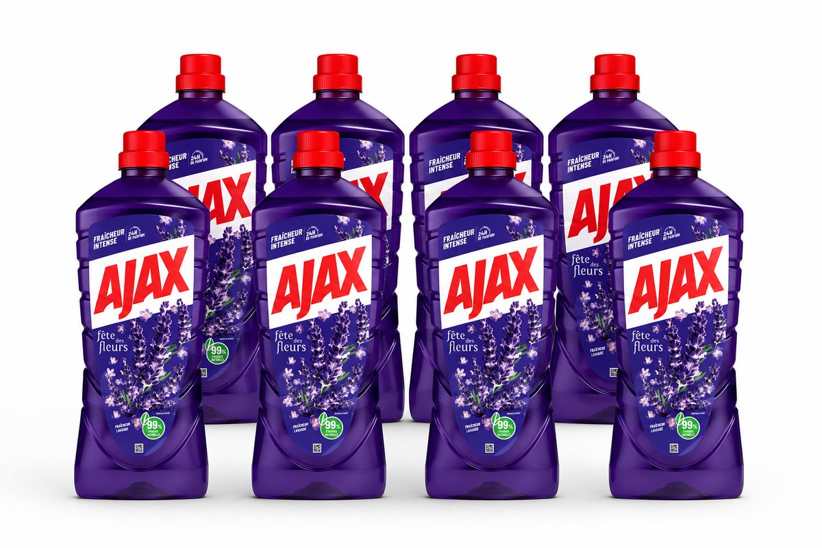 Ajax Allesreiniger Lavendel – 8 x 1,25 Liter – Voordeelverpakking – Intense Lavendelgeur