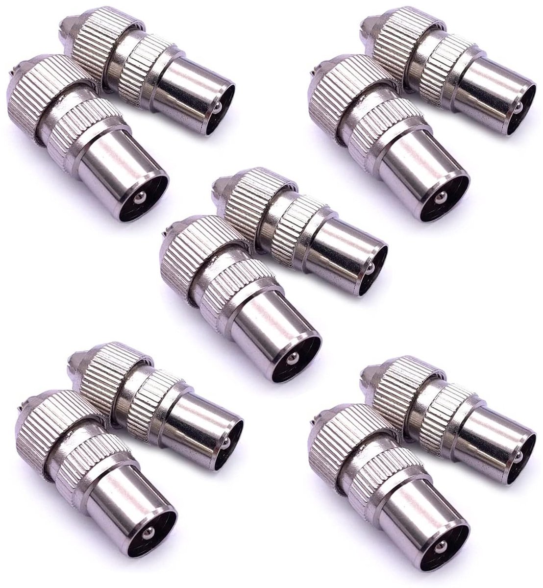 SnelShoppen - 10 Stuks TV Antenne Plug Coaxiaal Plug, 5 Connectoren, 5 Plugs, Hoogwaardige Zinklegering, Roestvrij, Eenvoudige Installatie, Ideaal voo