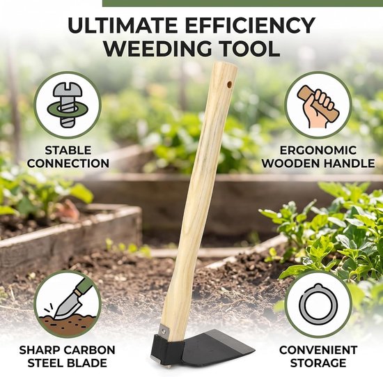 Handmatige Tuinbouw Hark met Houten Handvat, Duurzaam Gereedschap voor Tuinwerkzaamheden en Plantenverzorging — afbeelding 3