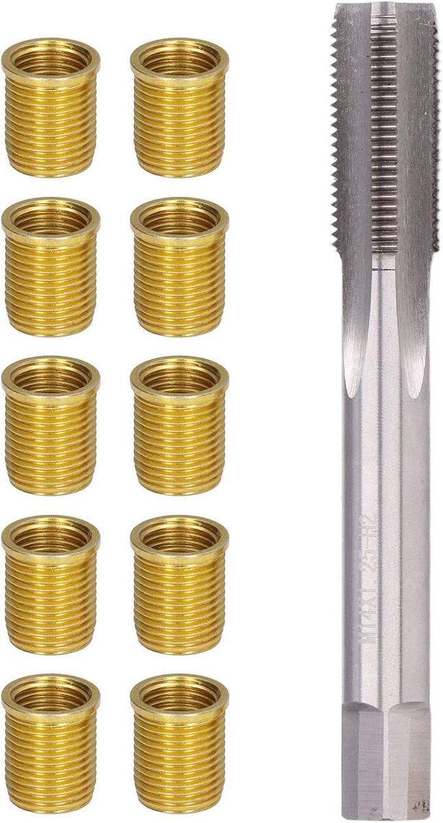 SnelShoppen - Hoogwaardige Spark Plug Reparatietools, M12 x 1.25 Draad Inserts en M14 x 1.25 Tap, RVS en Galvanisatie, Auto Motor Reparatie Kit, 10 St