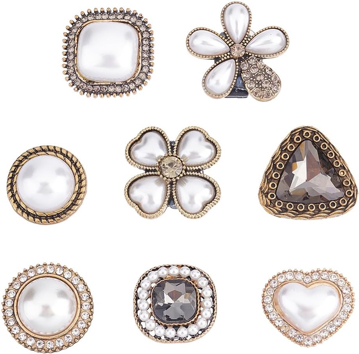 SnelShoppen - 8Pcs Schoenveters Charms Retro Stijl Parels Hart Klavertje Vier Crystal Schoenen Tas Decoratie Accessoires voor Meisjes Vrouwen Verjaard