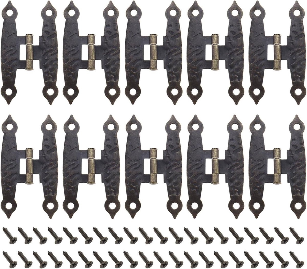 SnelShoppen - 10 Stuks Vintage Metalen Scharnieren met Schroeven Antieke H-Scharnieren Meubelaccessoires voor Kasten Sieradendozen Houten Dozen Brons