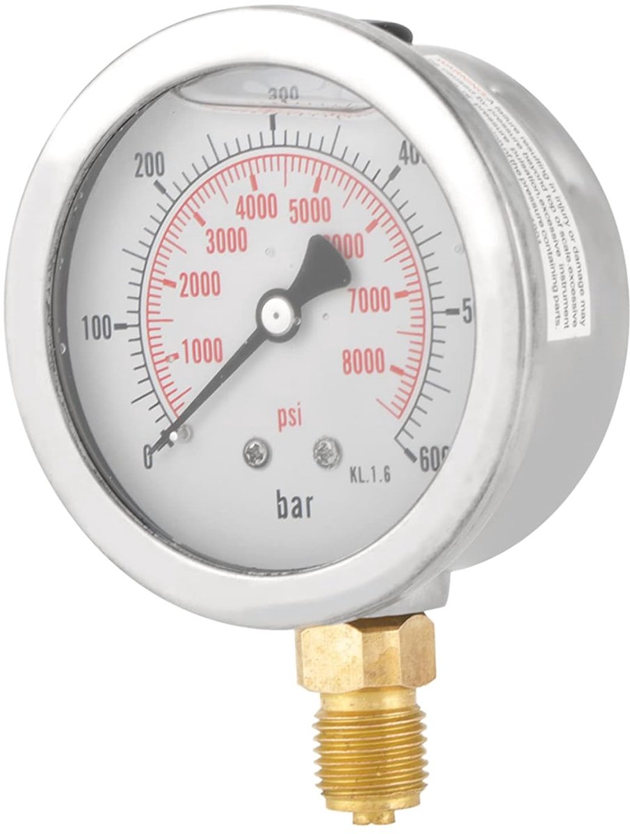 SnelShoppen - Dial Drukmeter Hydrauliek 400 Bar / 600 Bar Drukmeter voor Waterdruk - 63mm Schaal - G1/4 Aansluiting - Draagbaar en Duurzaam