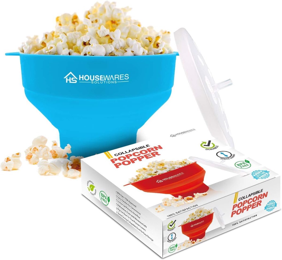 SnelShoppen - Vouwbare Silikon Magnetron Popcornmaker met Deksel en Handvatten (Aqua) - Gezonde Snacks voor Thuis en Kantoor - Ideaal voor Filmavonden