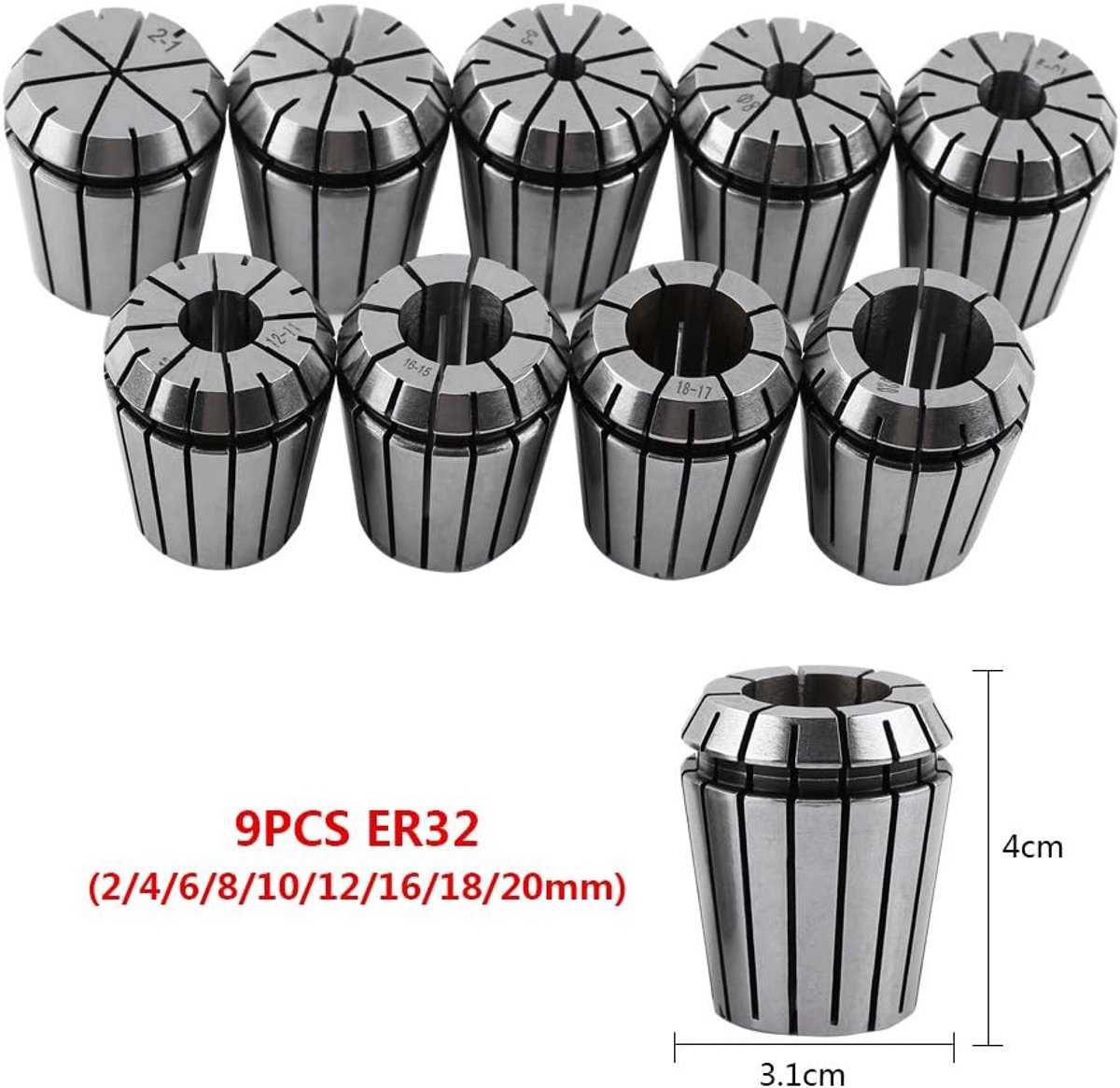 ER32 Router Collet, 9pcs Spring Collet Set for CNC Engraving Machine and Milling Lathe Tool - ShopVlot