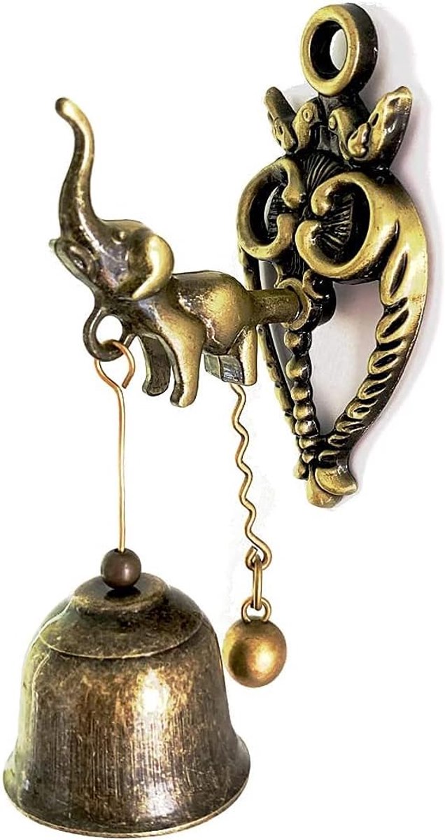 SnelShoppen - Vintage Olifantenbel Decoratief, Sterke Zelfklevende Magnetische Bel voor Tuin en Huisdecoratie, Klokkenbel met Ketting 4,33"