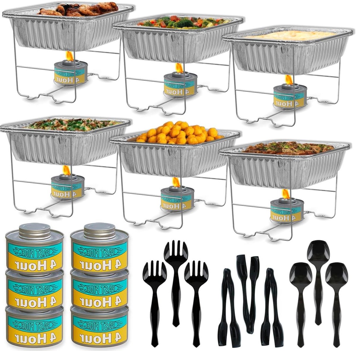 Buffet Set - Voedselverwarmers - Feesten organiseren - Opvouwbare rekken - 6 Stuks - Chroom