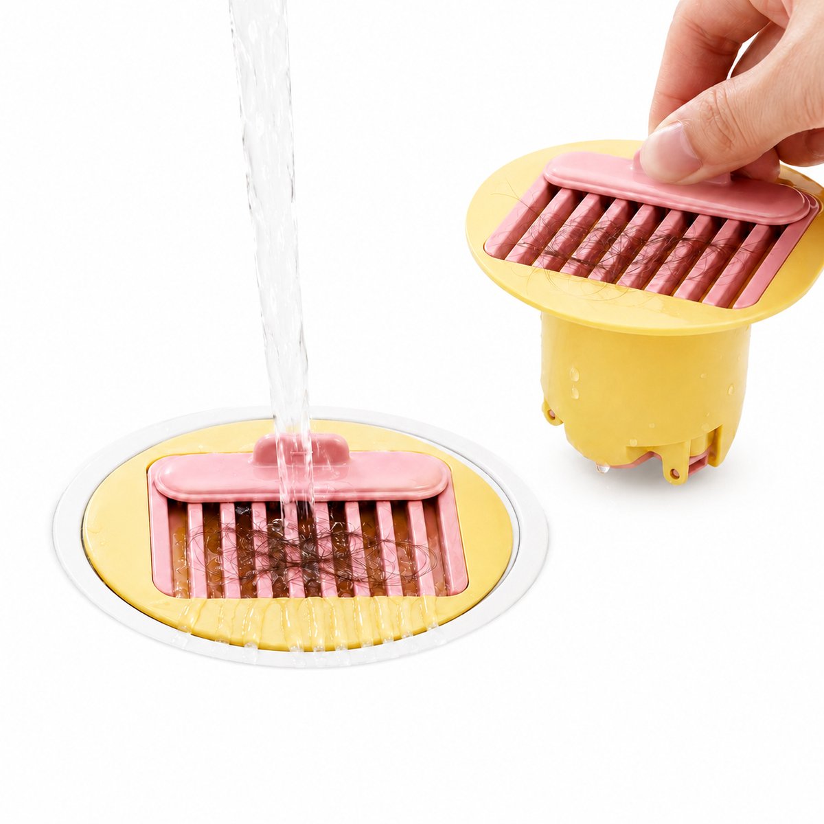 Anti-stank Vloerputje Kern 7.5x7.5x6cm - Universele Harenvanger & Stankafsluiter voor Douche en Badkamer - ABS Anti-verstoppingszeef met Terugslagklep-Geel en Roze