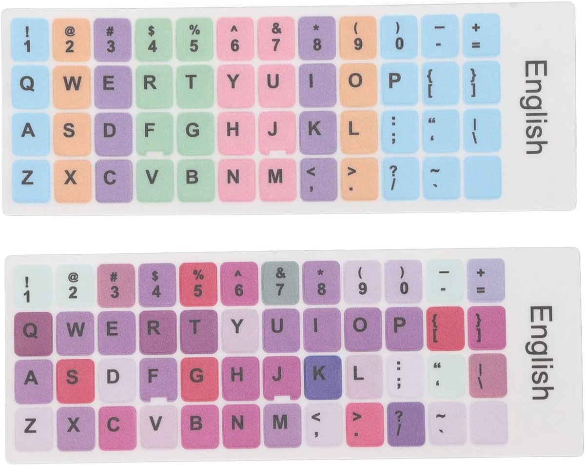 SnelShoppen - 2 x Engelse Toetsenbord Stickers, Kleurrijke Laptop Stickers, Stofdicht en Waterdicht, Voor Laptops van 10 tot 17 Inch